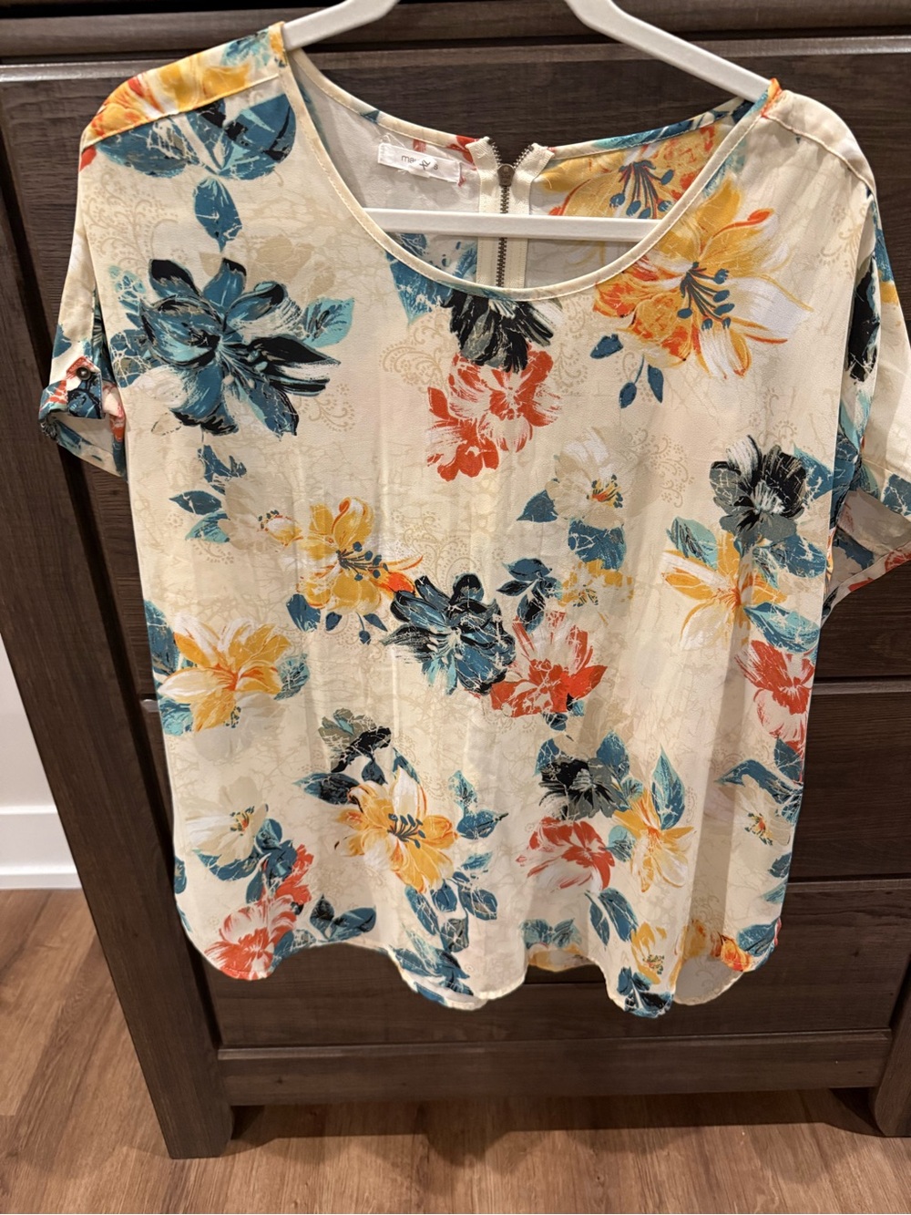Maurices Cream Floral Scoop-Neck Top with Blue, Yellow & Coral Blooms